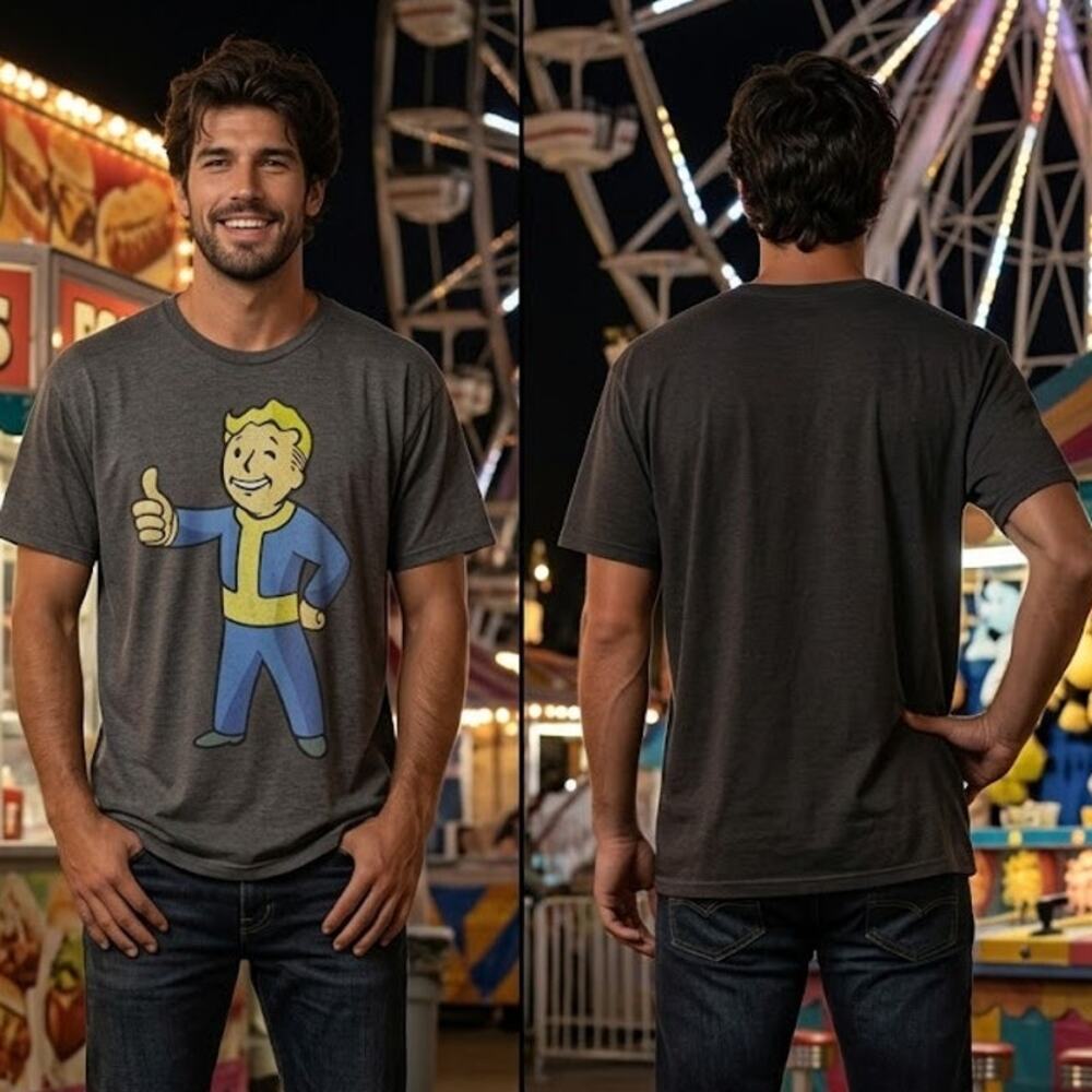 Fallout Vault Boy Bethesda Shirt Men's Large 44 Chest Gray Pip Computer Game Tee